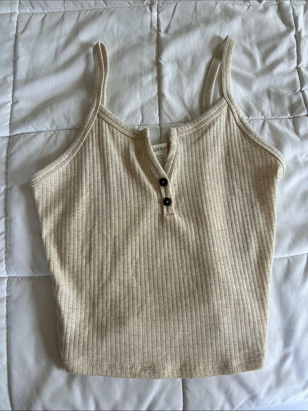 Cream Ribbed Henley Cami with Button Front
